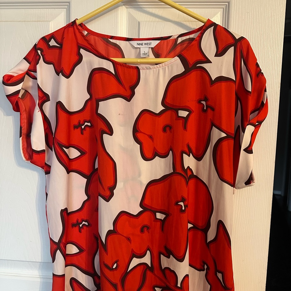 Nine West Red Floral Print Women's Top- L